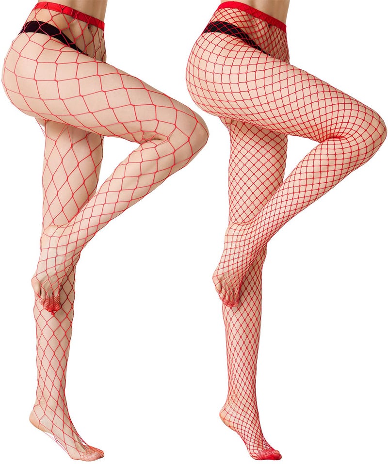 MengPa Women's Fishnets Tights High Waist Stockings Party Thigh High Pantyhose 2Pcs (Red-(L&XL Gride)) 2440 - Image 1